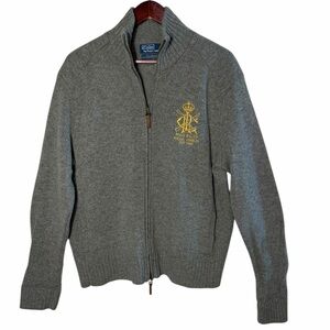 Polo Ralph Lauren Large 100% Lambs Wool Zip Up Zipper Sweater Racing Stables XXL